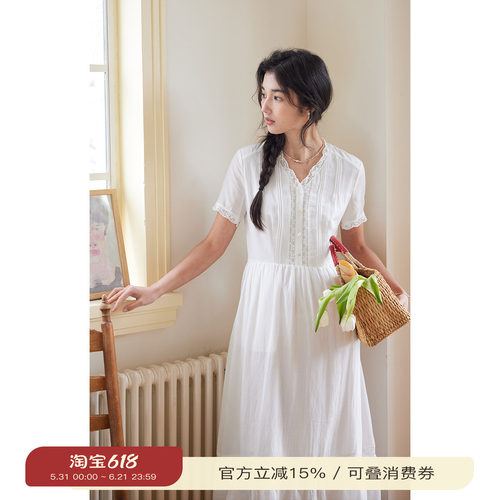 solighter法式v领花边连衣裙