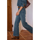 法式 复古高腰微喇直筒牛仔裤 女秋冬2025新款 solighter 加厚长裤