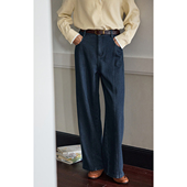 宽松显瘦长裤 solighter 女秋冬2025新款 复古高腰磨毛牛仔裤 法式