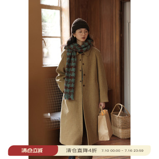 solighter 法式复古全羊毛翻领大衣女秋冬2025年新款长款毛呢外套