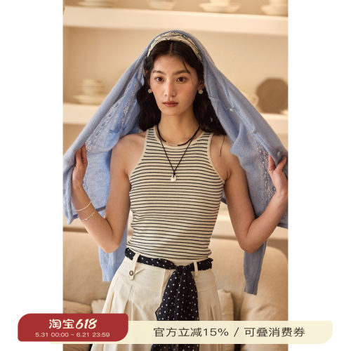 solighter法式条纹圆领针织背心