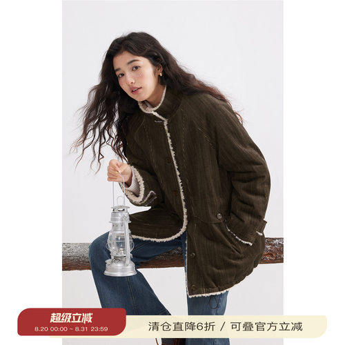 solighter立领加绒灯芯绒外套