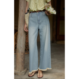 法式 显瘦阔腿九分裤 高腰凉感毛边牛仔裤 2025新款 女夏季 solighter