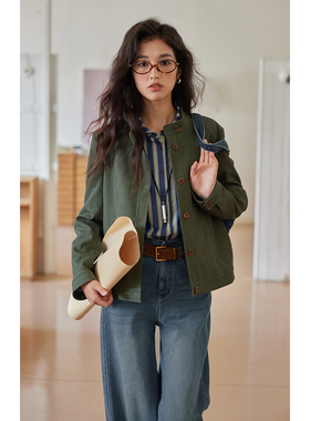 solighter 法式复古短款立领pu皮衣女秋季2025新款气质夹克上衣