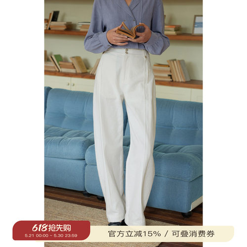 solighter法式亚麻高腰弯刀裤