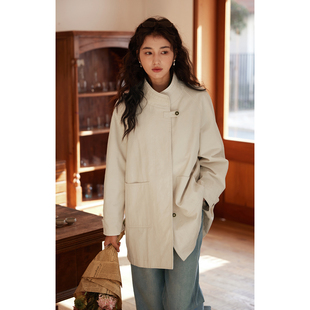 中长款 solighter 2026新款 复古立领一手长风衣女春季 气质外套 法式