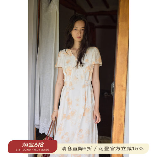 solighter法式晕染碎花连衣裙