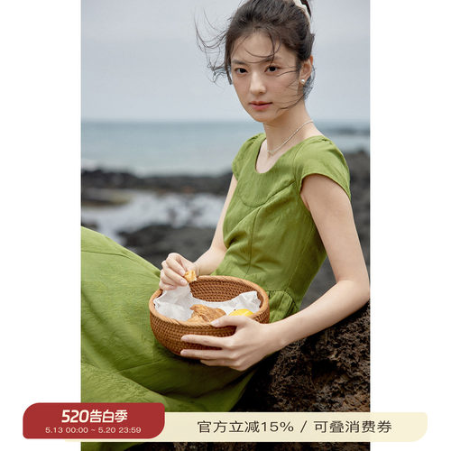 solighter法式提花收腰连衣裙