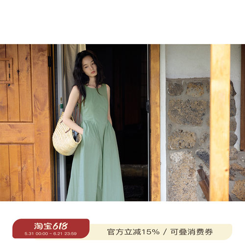 solighter法式圆领无袖连衣裙