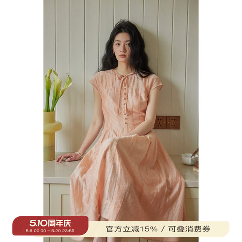 solighter法式系带收腰连衣裙