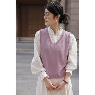 solighter法式 新款 复古V领叠穿无袖 上衣 天丝亚麻背心马甲2025春季