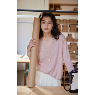 法式 宽松显瘦长袖 羊毛亚麻v领针织衫 2026新款 T恤 女春季 solighter