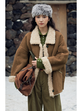 solighter 法式羊毛两面穿皮毛一体毛毛外套女秋冬2025新款厚外套