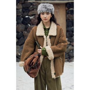 厚外套 羊毛两面穿皮毛一体毛毛外套女秋冬2025新款 solighter 法式