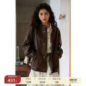 零点新品 9折 solighter 立领抽绳pu皮衣外套女春季 法式