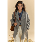 立领收腰羊绒双面呢大衣女秋冬新款 solighter 法式 一手长毛呢外套