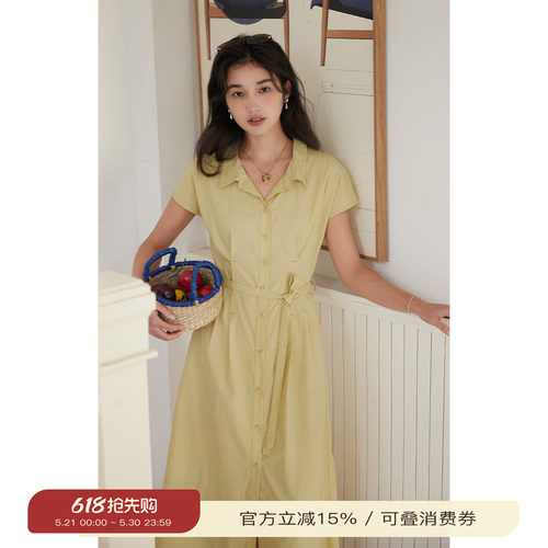 solighter莱赛尔收腰衬衫连衣裙