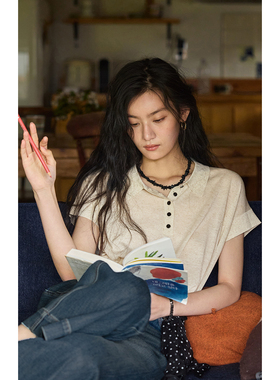 solighter 法式莱赛尔亚麻薄款polo针织衫女夏季2025新款短袖上衣