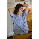法式 女夏季 solighter v领皱感条纹衬衫 上衣 2025新款 宽松显瘦短袖