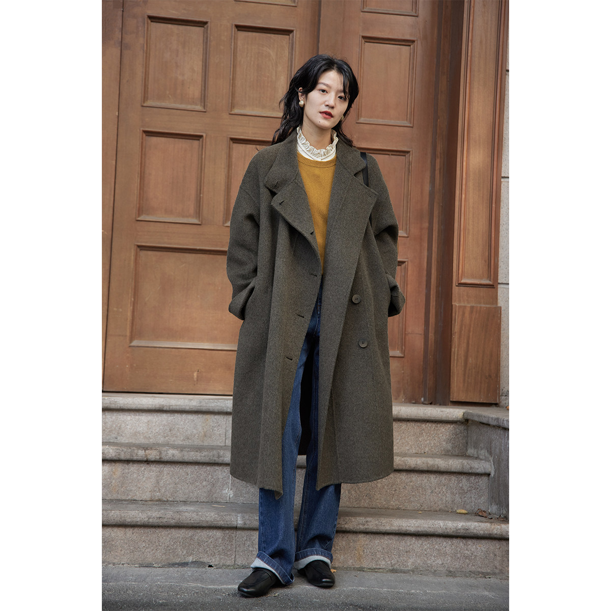 solighter阿尔巴卡手工双面羊驼大衣2023冬新款气质宽松毛呢外套