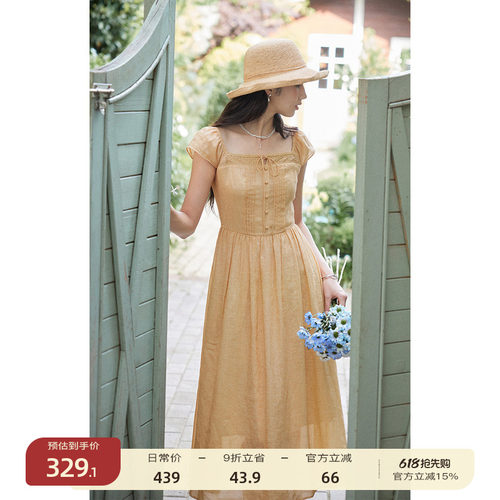 solighter苎麻系带收腰连衣裙