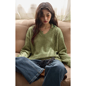 宽松慵懒针织上衣 羊毛绞花v领套头毛衣女秋冬新款 solighter 法式