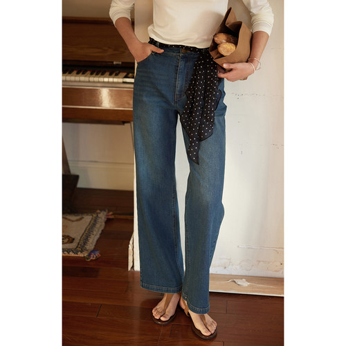 solighter法式高腰微喇牛仔裤