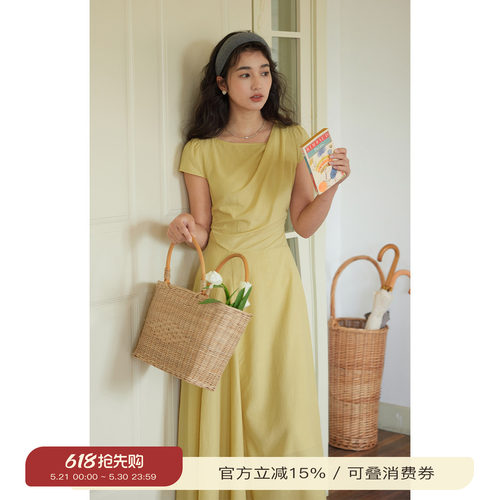 solighter不对称领收腰连衣裙