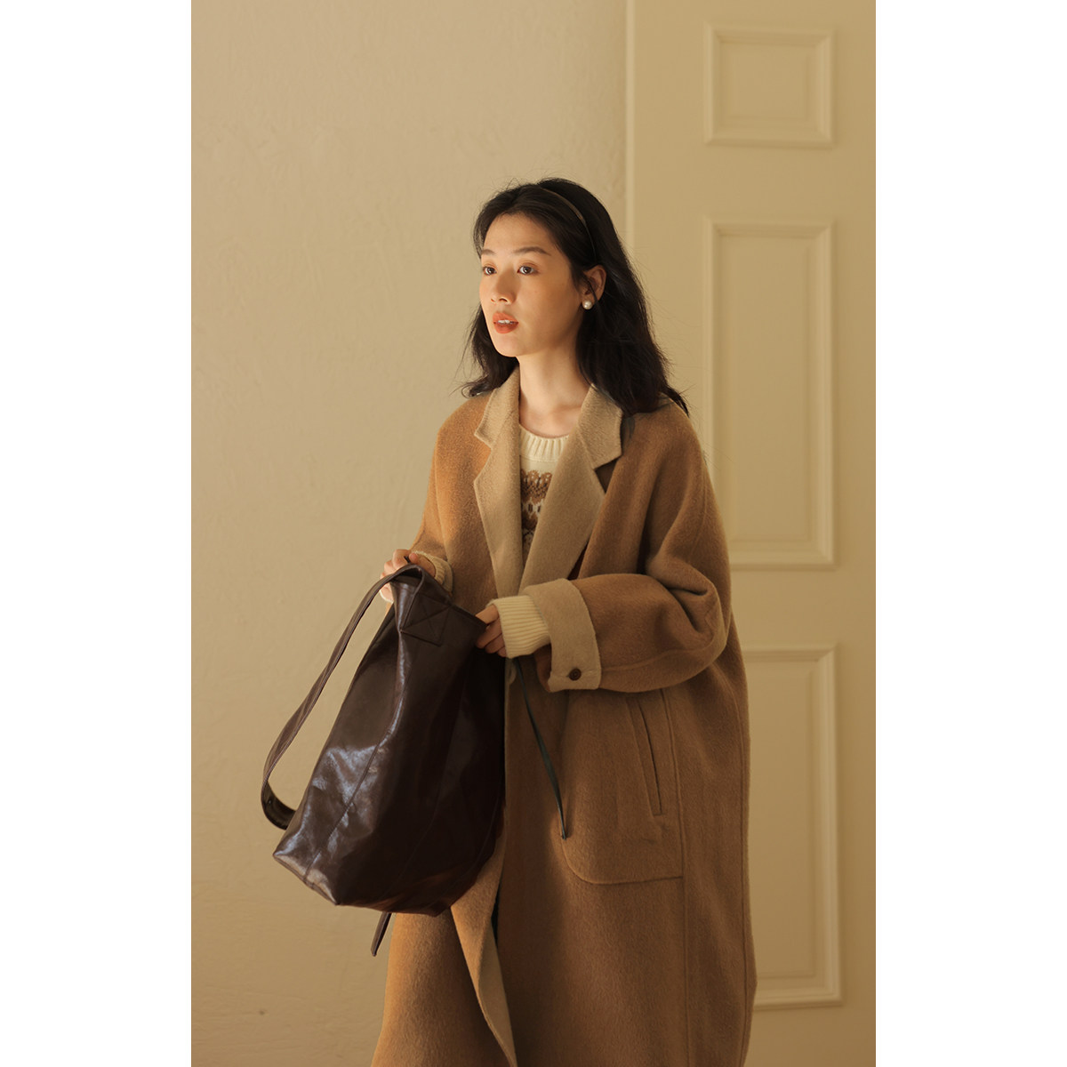 solighter 正反两穿羊毛双面呢大衣女秋冬2025新款长款毛呢外套,女装/女士精品,毛呢外套,淘宝优惠券,粉丝福利购,淘宝优惠卷