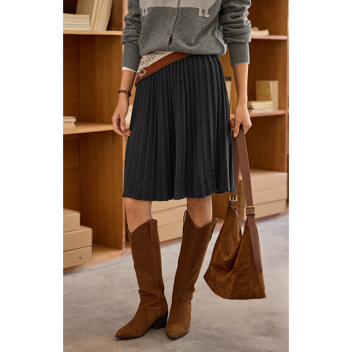 solighter法式羊毛针织半身裙