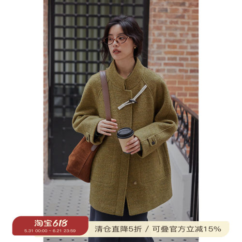 solighter圈圈羊毛牛角扣大衣