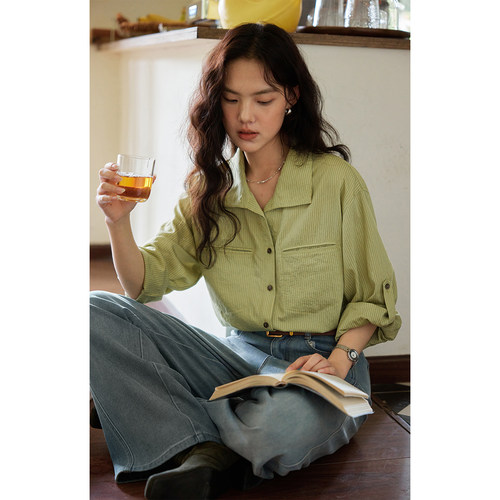 solighter 法式复古条纹长袖衬衫女春季2026新款气质宽松衬衣上衣