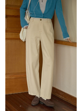 solighter 法式复古高腰白色牛仔裤女春季2025新款显瘦香蕉裤长裤