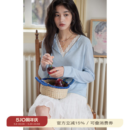 solighter法式薄款假两件针织衫