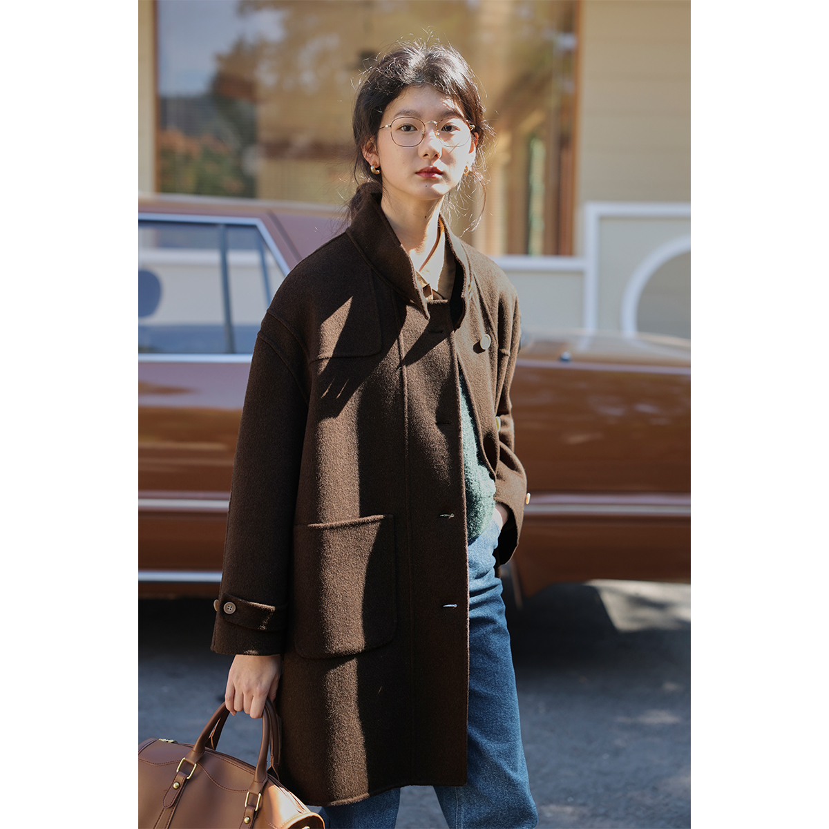 solighter羊绒中长复古毛呢外套