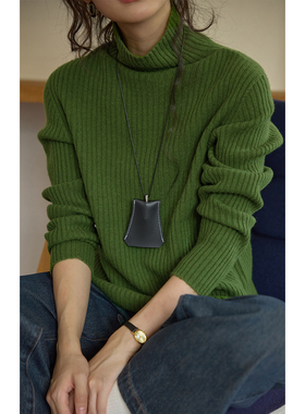 solighter 全羊毛高领竖坑条打底毛衣女秋冬2025新款内搭针织上衣