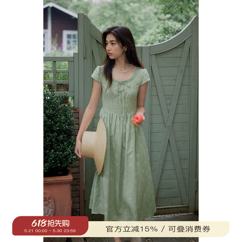 solighter法式亚麻剪花连衣裙