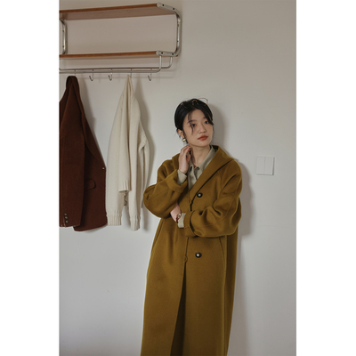 双面呢大衣连帽复古宽松宽松