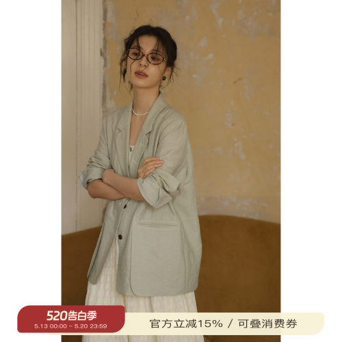solighter法式复古轻薄亚麻西装