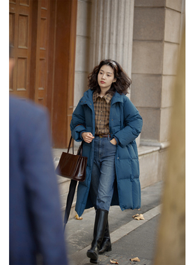 solighter 重磅加厚90白鹅绒连帽面包服冬季新款过膝长款羽绒服