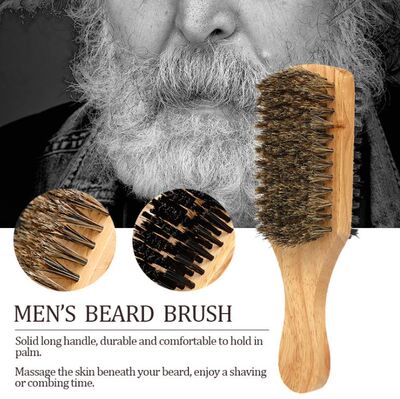 猪鬃男士双面胡须造型梳木刷梳子胡子梳胡须刷Beard Brush