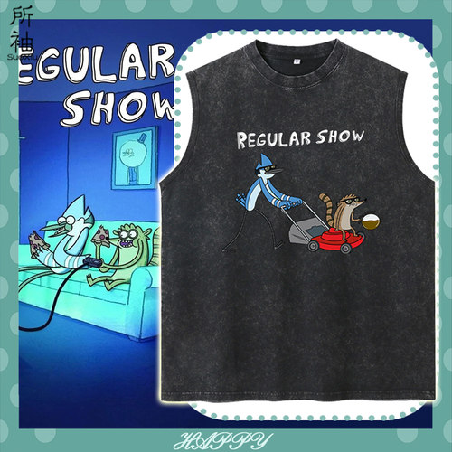regular show日常工作周边水洗做旧背心男女学生复古美式坎肩衣服
