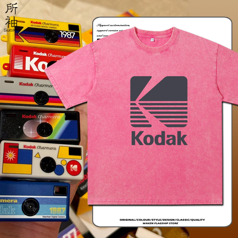 柯达联名Kodak黑白胶卷摄影师单反相机周边短袖t恤男女复古风衣服图片