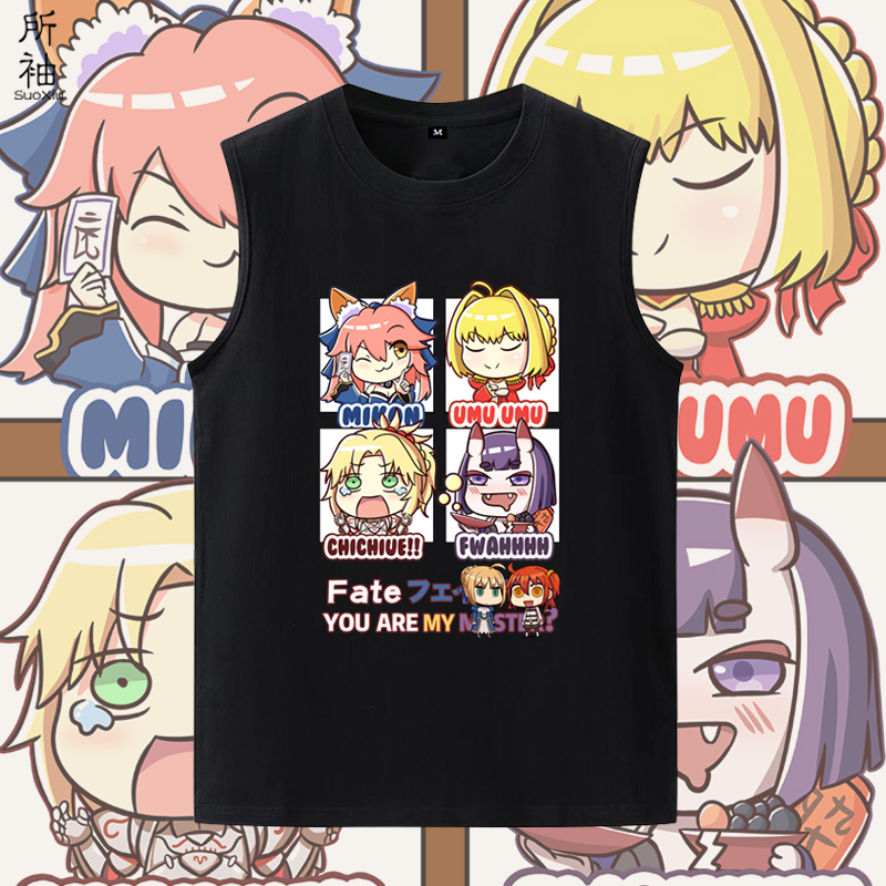 动漫FGO咕哒子fate周边无袖T恤贞德saber纯棉宽松背心学生夏马甲