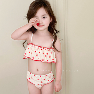 新款 儿童泳衣女孩分体吊带爱心洋气公主小童宝宝游泳衣女童泳装
