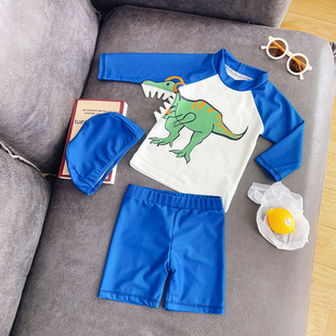 泳衣男童恐s龙连体游泳衣分体防晒泳衣沙滩度假泳裤 新款 儿童长袖