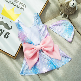 ins爆款 儿童泳衣亮晶可爱宝宝女童美人鱼连体游泳衣温泉度假泳装