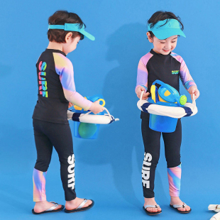 防晒潜水服女孩学生中大童泳装 儿童泳衣男女童长袖 游泳衣分体长裤