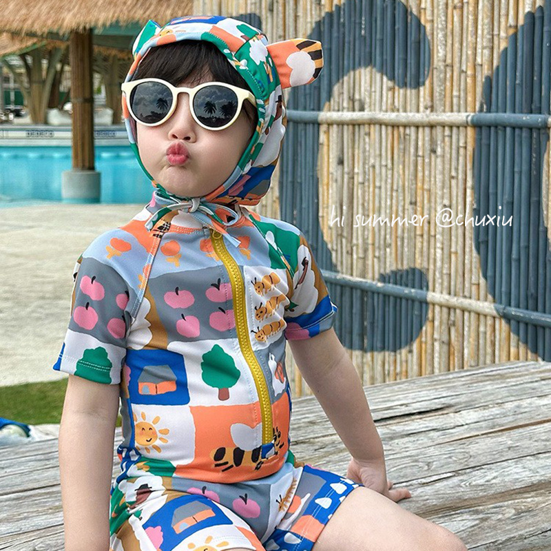 雏袖男童卡通速干连体游泳衣