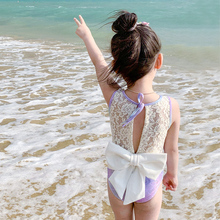 新款女童美人鱼泳衣可爱洋气蝴蝶结儿童连体游泳衣中小童时尚泳装